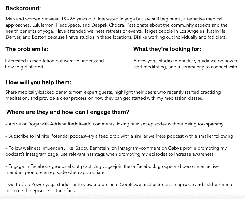 Example listener avatar worksheet